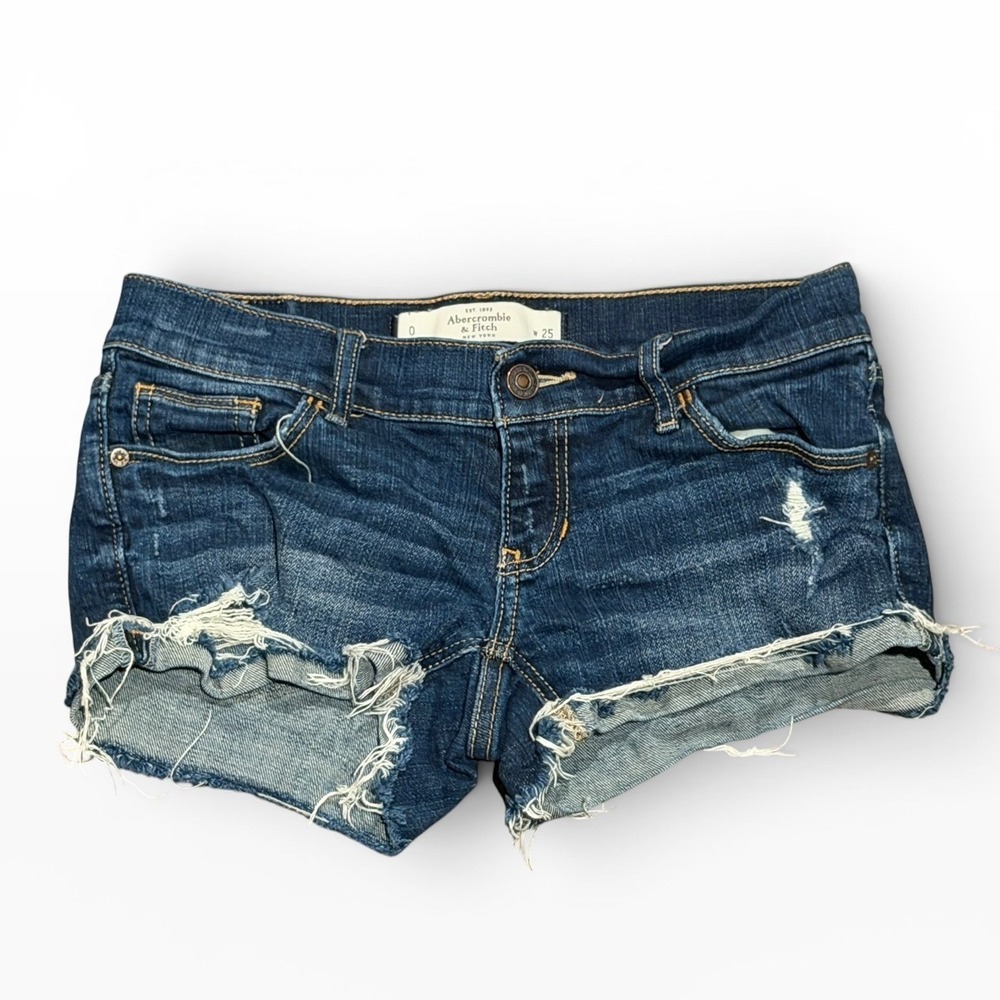 Abercrombie & Fitch Distressed Denim Cut Off Mini Booty Shorts Low Rise Y2K 0/25